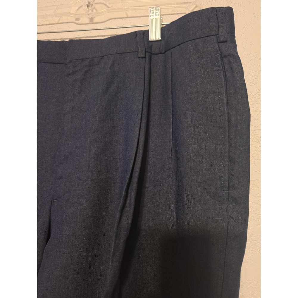 Ralph Lauren Purple Label S 34 Navy Blue Linen Pleated Cuffed Pants Italy LikeNe - Picture 12 of 16